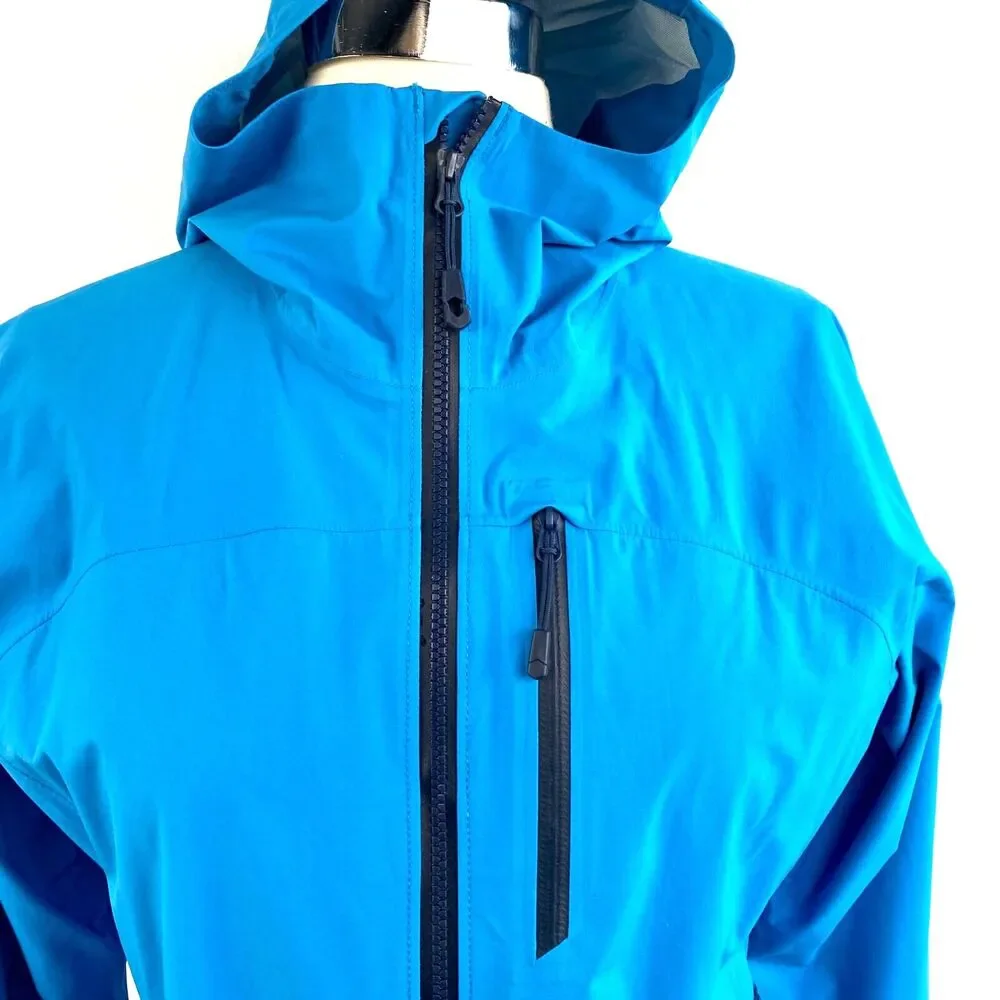 Mountain Hard Wear Rain Jacket Woman XS Aqua Blue Hood Zip Nylon Pockets Outdoor